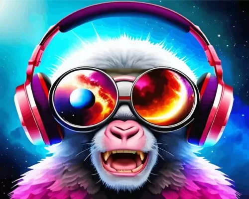 Fantasy Monkey With Headphones Paint by Number