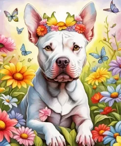 Floral Pit Bull Dog Paint by Number