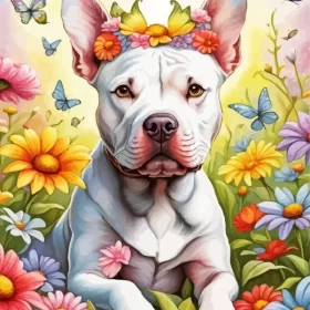 Floral Pit Bull Dog Paint by Number