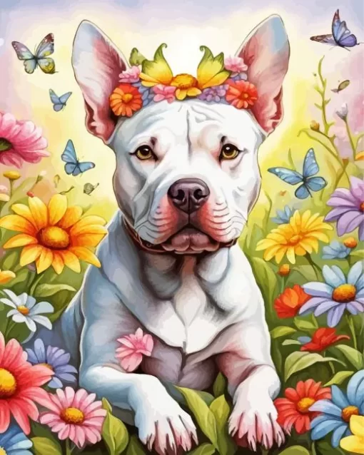 Floral Pit Bull Dog Paint by Number