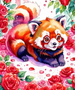 Floral Red Panda Paint by Number