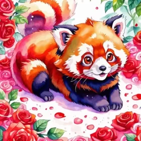 Floral Red Panda Paint by Number