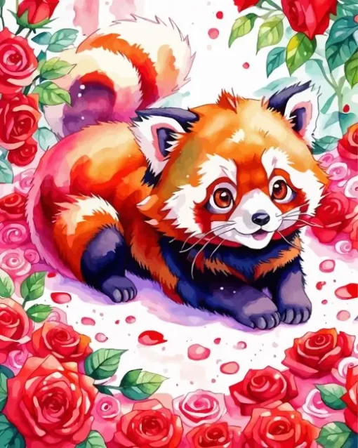 Floral Red Panda Paint by Number