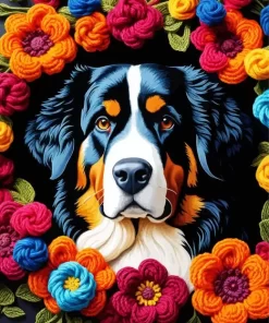 Flowers Bernese Mountain Dog Paint by Number