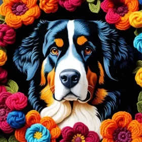 Flowers Bernese Mountain Dog Paint by Number