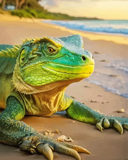 Green Iguana At Beach Paint by Numbers