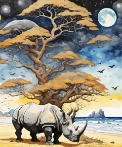 Grey Rhino Art Paint by Number