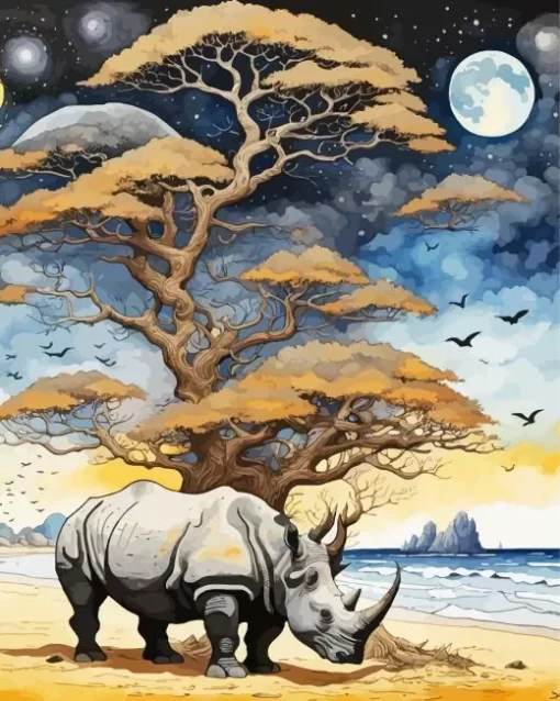 Grey Rhino Art Paint by Number