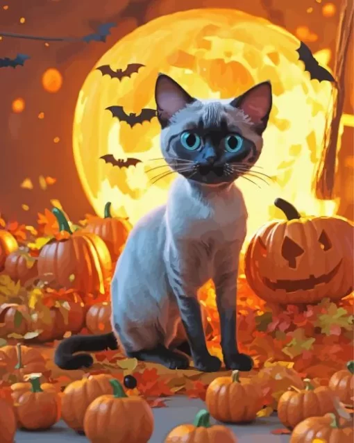 Halloween Siamese Cat Paint by Number