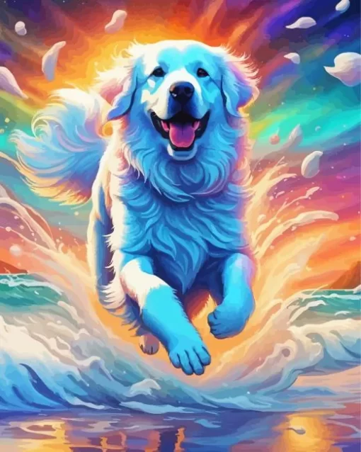 Happy Great Pyrenees Dog Paint by Number