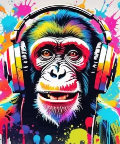 Happy Monkey With Headphones Paint by Number