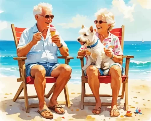 Happy Old Couple And Westie Paint by Number