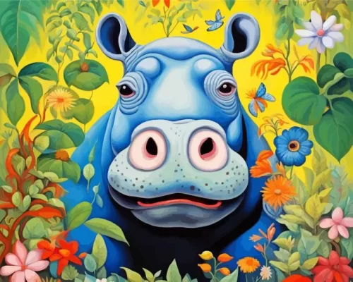 Hippo And Flowers Paint by Number