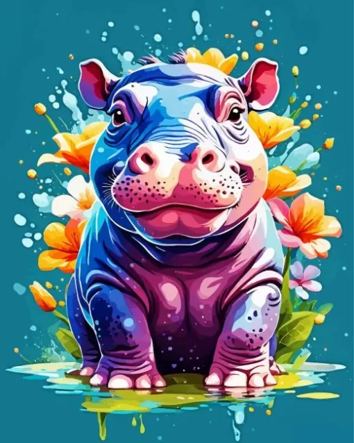 Hippo Flowers Paint by Numbers Hippo Flowers Paint by Number