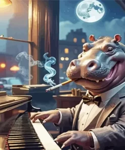 Hippo Playing Piano Paint by Number