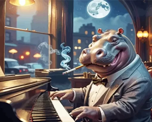 Hippo Playing Piano Paint by Number