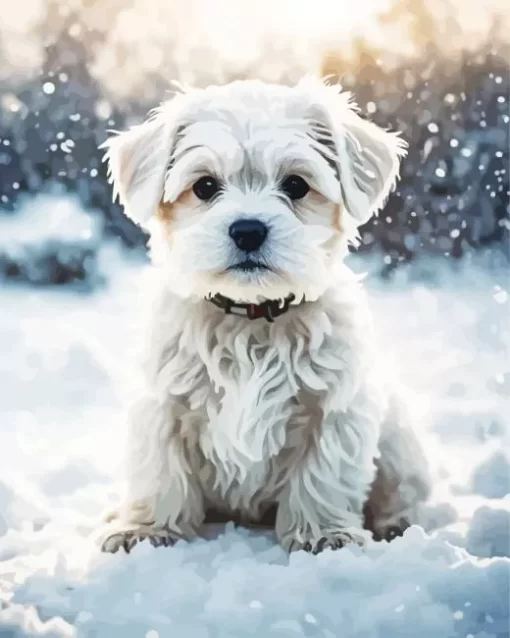 Maltese In Snow Paint by Number