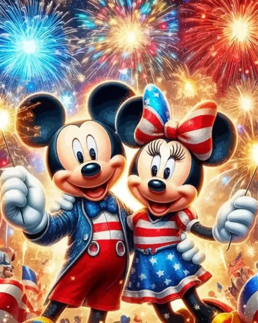 Mickey And Minnie Celebrating 4th July Paint by Number