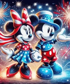 Mickey And Minnie Mouse Celebrating 4th July Paint by Number