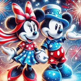 Mickey And Minnie Mouse Celebrating 4th July Paint by Number