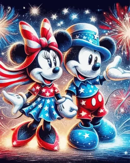 Mickey And Minnie Mouse Celebrating 4th July Paint by Number