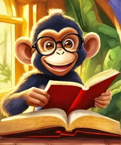 Monkey Reading A Book With Glasses Paint by Number