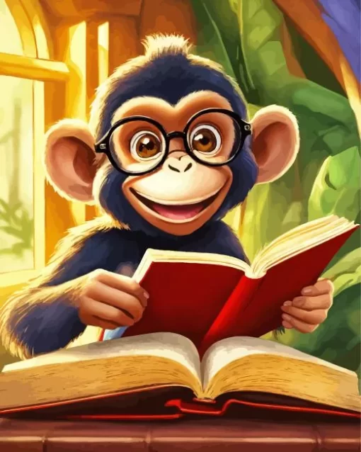 Monkey Reading A Book With Glasses Paint by Number