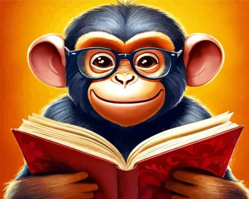 Monkey Reading With Glasses Paint by Numbers