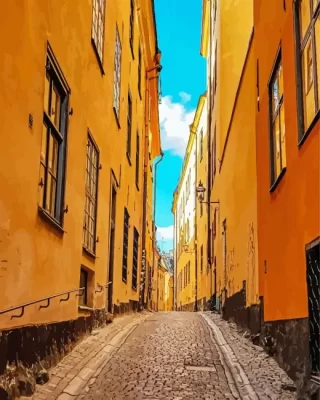 narrow street gamla stan paint by numbers