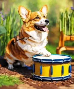 Pembroke Welsh Corgi Playing A Drum Paint by Number