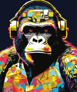 Pop Art Monkey With Headphones Paint by Number