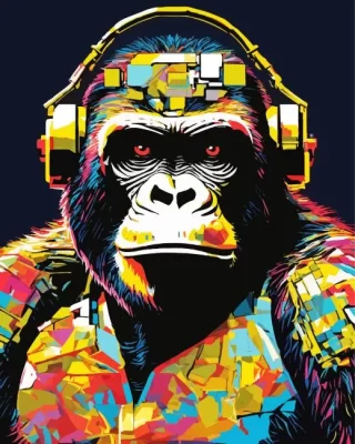 Pop Art Monkey With Headphones Paint by Number