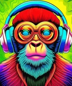 Psychedelic Monkey With Headphones Paint by Numbers