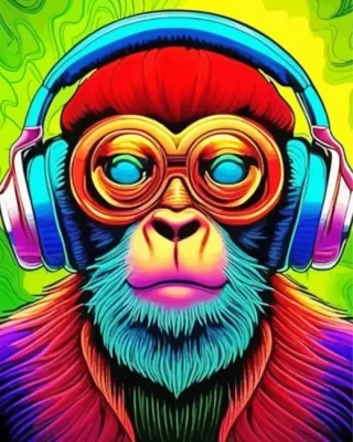 Psychedelic Monkey With Headphones Paint by Numbers