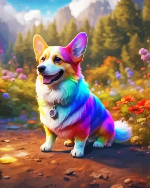 Rainbow Welsh Corgi Paint by Number