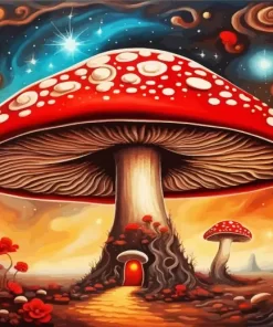 Red Mushroom Forest Paint by Number