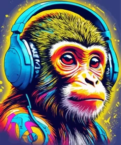 Splatter Monkey Wearing Headphones Paint by Number