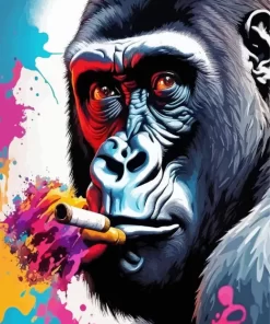 Splatter Colorful Gorilla Smoking Paint by Number