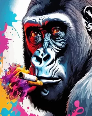 Splatter Colorful Gorilla Smoking Paint by Number