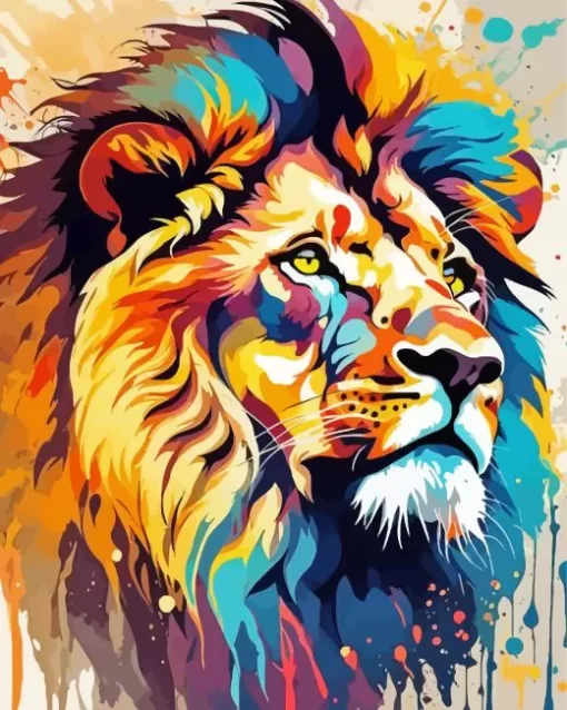 Splatter Colorful Lion Paint by Number