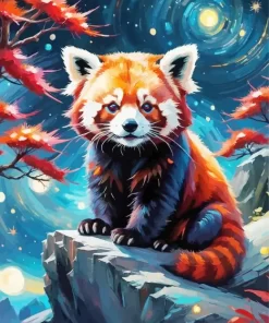 Starry Night Red Panda Paint by Number