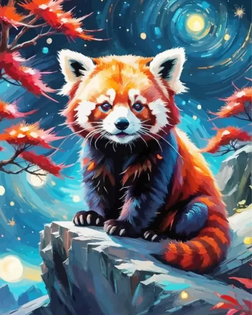 Starry Night Red Panda Paint by Number