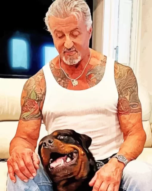 Sylvester Stallone And His Dog Paint by Number