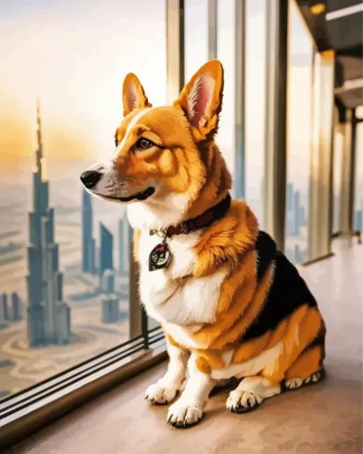 Welsh Corgi On Burj Khalifa Paint by Number