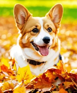 Welsh Corgi Playing In Leaves Paint by Numbers