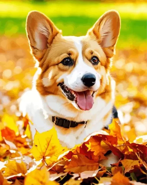 Welsh Corgi Playing In Leaves Paint by Numbers