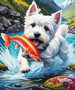 Westie And Fish Paint by Number