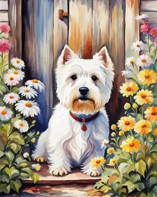 Westie And Flowers Paint by Number