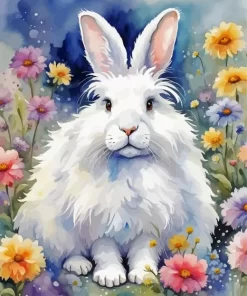 White Angora Rabbit Animal Paint by Number