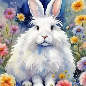 White Angora Rabbit Animal Paint by Number